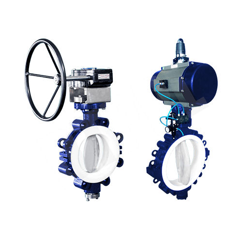 Lined Butterfly Valve Lug Type Gear Operated - Color: Blue