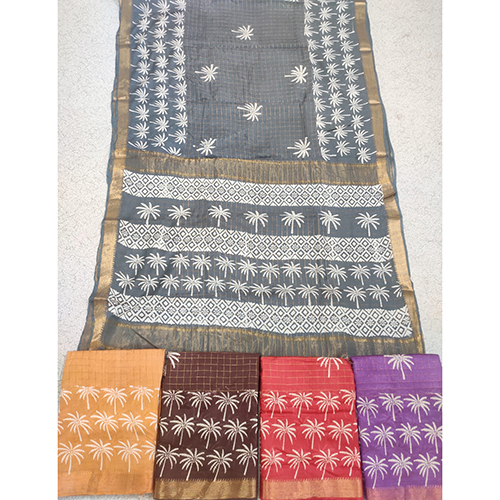 Fancy Mangalagiri Discharge Block Print Saree