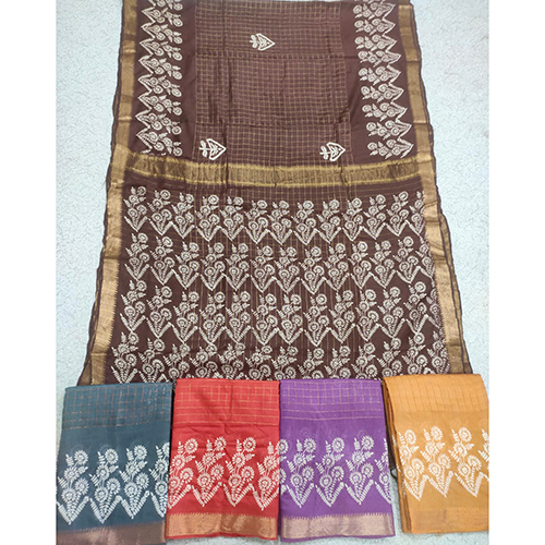 Stylish Mangalagiri Discharge Block Print Saree