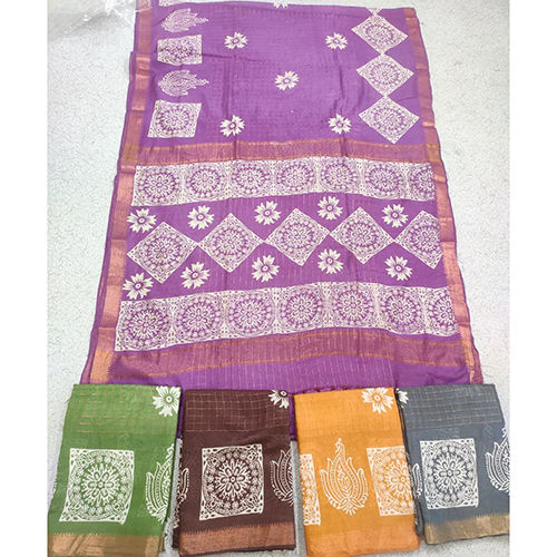 Multicolor Designer Mangalagiri Discharge Block Print Saree