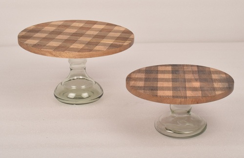 Set of 2 Cake Plate With Glass Stand