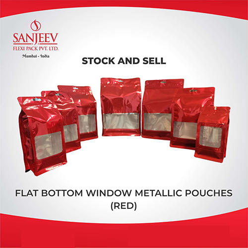 Red Flat Bottom Window metallic Pouch