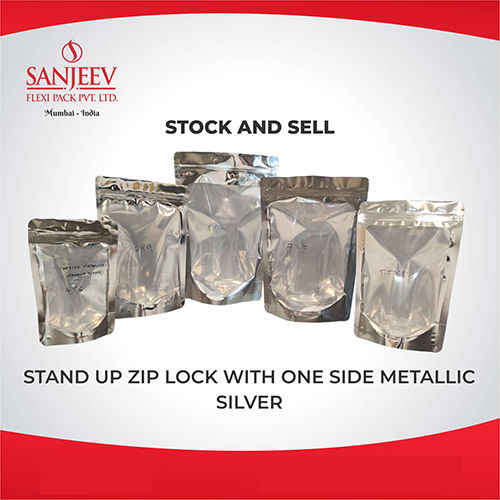 Silver Stand Up Zip Lock With One Side Metallic