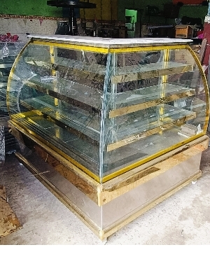 L Shape Sweet Display Counter - Stainless Steel, 5 Feet Tall, Polished Glass Finish | 3 Shelves for Versatile Confectionery Display