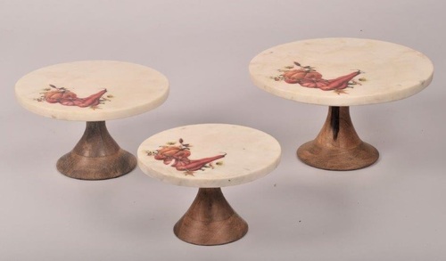 Set of 3 Cake Stand With Printed Stone