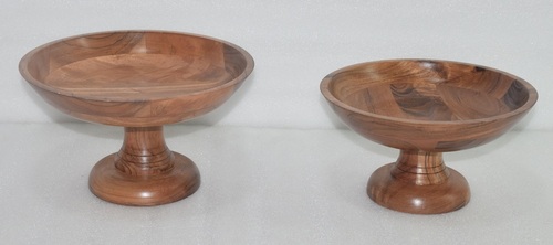 Set of 2 Wooden Cake Stand With Natural Finish