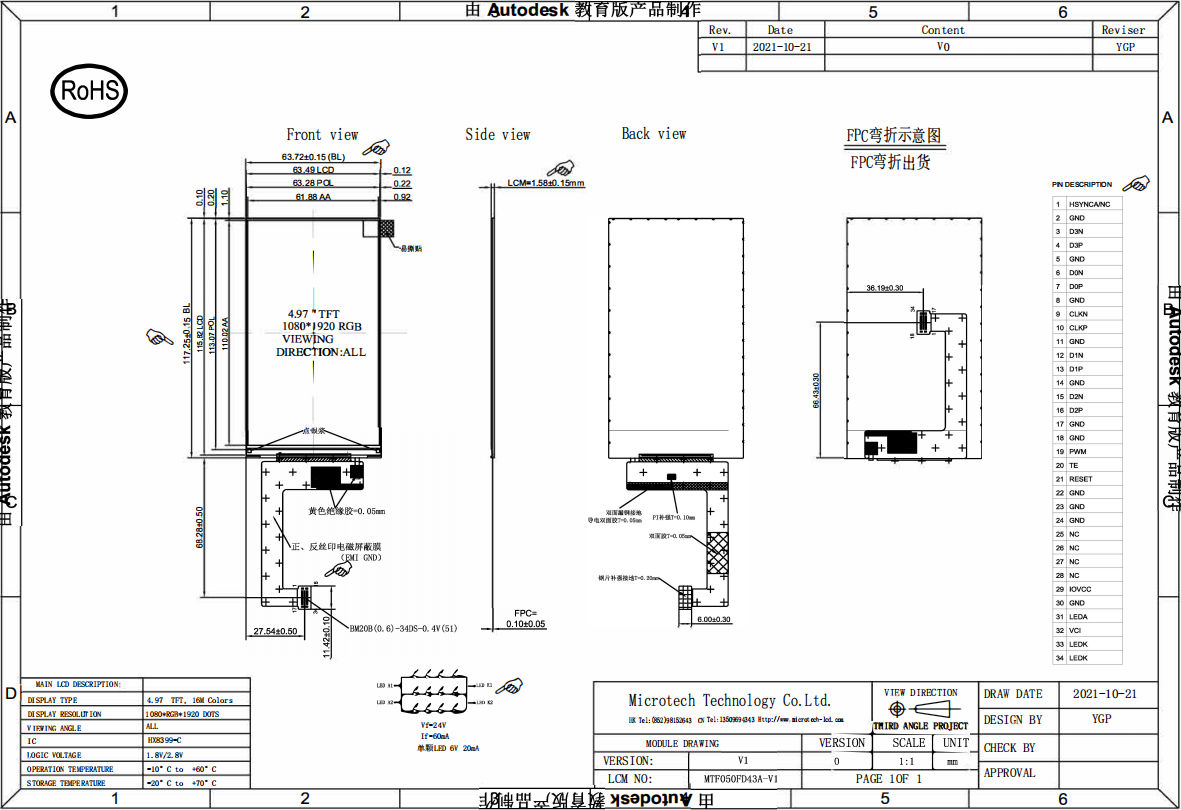 5.0 inch TFT LCD Capacitive Touch Panel Screen