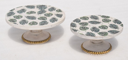 Set of 2 Wooden Printed Cake Stand