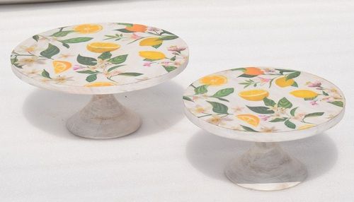 Set of 2 Printed Wooden Cake Stand