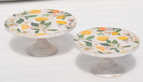 Set of 2 Printed Wooden Cake Stand