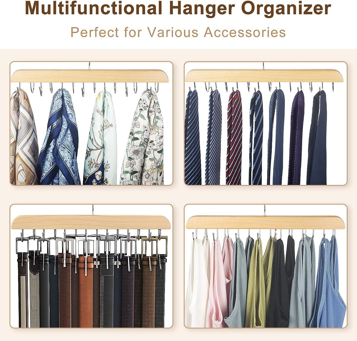 MULTI PURPOSE 8 HOOK WOODEN HANGERS