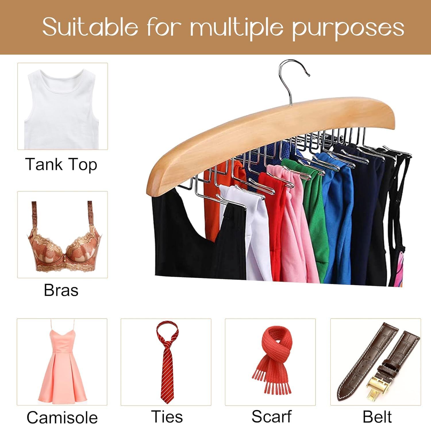 MULTI PURPOSE 8 HOOK WOODEN HANGERS