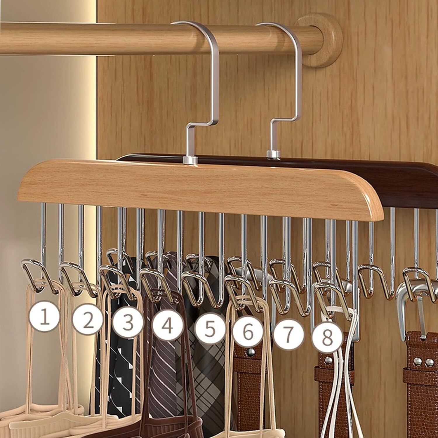MULTI PURPOSE 8 HOOK WOODEN HANGERS
