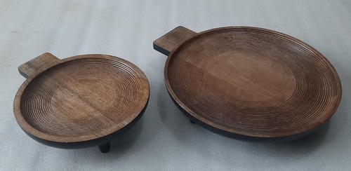 Set of 2 Wooden Fruit Display Cake Plate