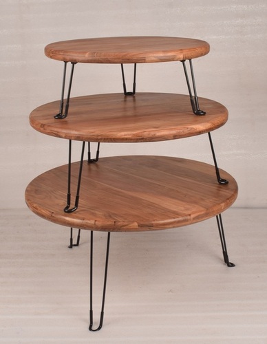 Set Of 3 Wooden Cake Stand With Metal Legs - Color: Different Colors Available