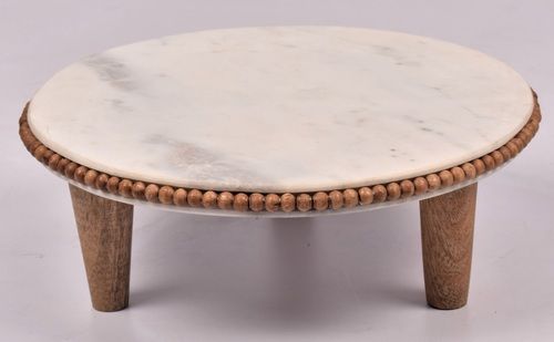 Wooden Cake Stand With Beads Pedestal