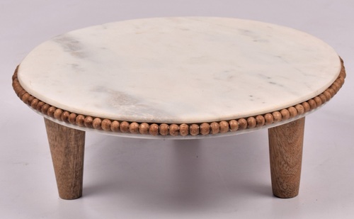 Wooden Cake Stand With Beads Pedestal