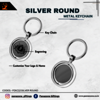 Silver Round Metal Keychain - Steel Material, Compact Size, Sleek Silver Color | Customizable For Panazone Corporate Giftings, Professional Style