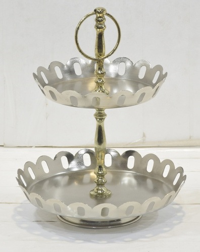 Cake Stand With 2 Tier Silver Finish