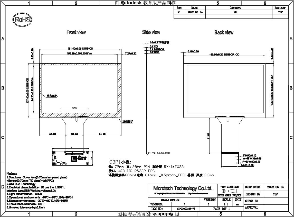 7 inch 1280*800 TFT LCD Panel with CTP