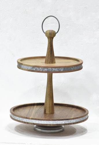 Wooden Cake Stand With 2 Wooden Tier