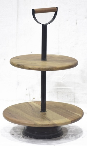 Cake Stand With 2 Wooden Tier & Handle - Color: Different Colors Available