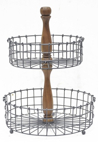 Wooden Cake Stand 2 Metal Tier