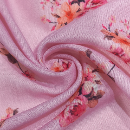 Madahv Fashion Floral Pink Color Digital Print On Poly Linen Fabric - Color: Multicolor