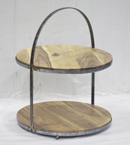 Iron Cake Stand With 2 Wooden Tier