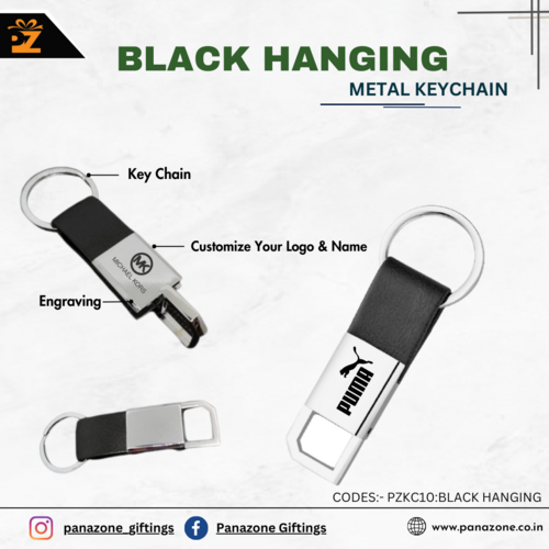 Silver Black Hanging Metal Keychain