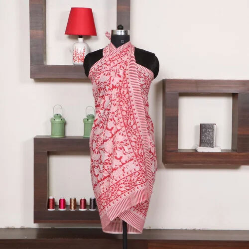 Meera Handicrafts Cotton Printed Scarf - Color: Red