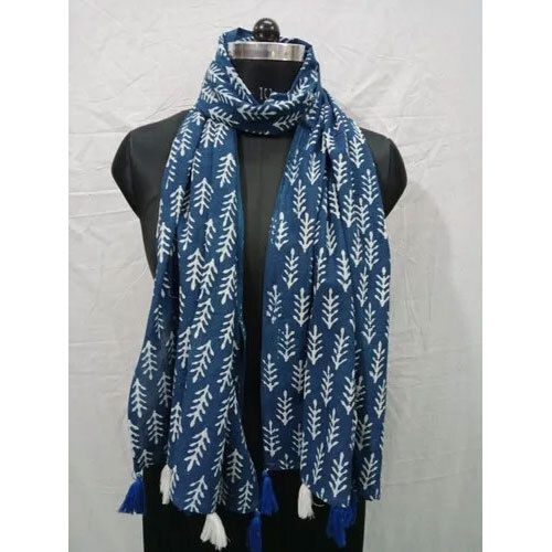 Indigo Hand Block Printed Stole Scarf