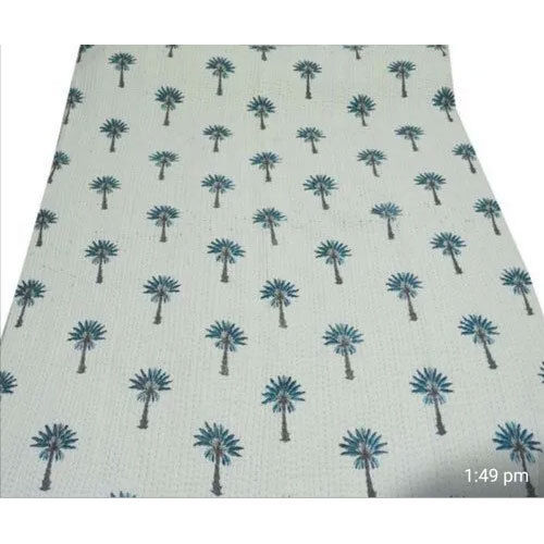 Palm Tree Printed Kantha Quilt By Meera Handicrafts