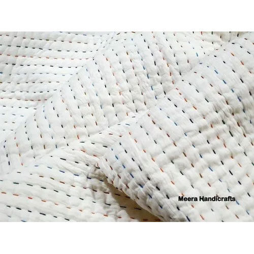 Handmade White Kantha Quilts