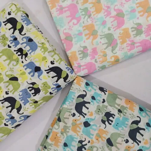 Elephant Block Printed Cotton Fabric