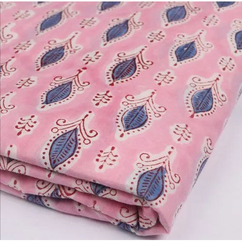 Hand Block Printed Pink Dyed Blue Buti Print Fabric