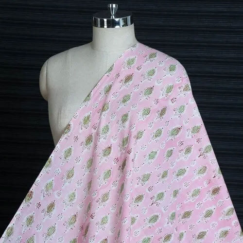 Pink Hand Block Fabric For Dress
