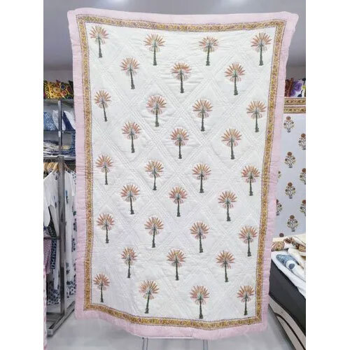 Handmade Cotton Jaipuri Quilt Block Printed Cotton Blanket Trow