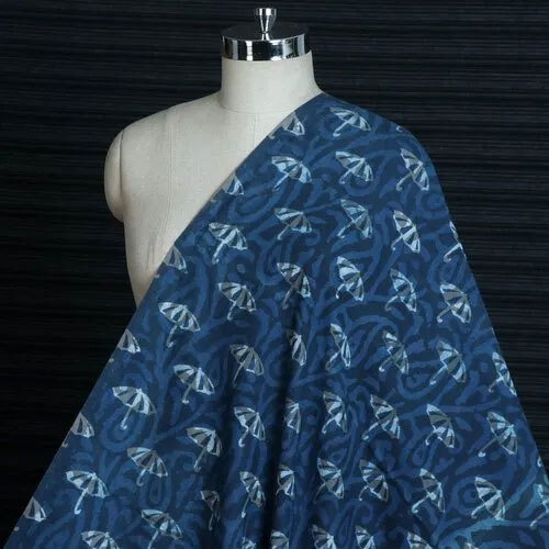 Indigo Hand Block Umbrella Print Fabric