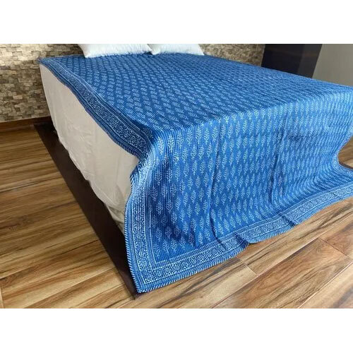 Indigo Block Print Quilted Machine Quilts Bedcovers
