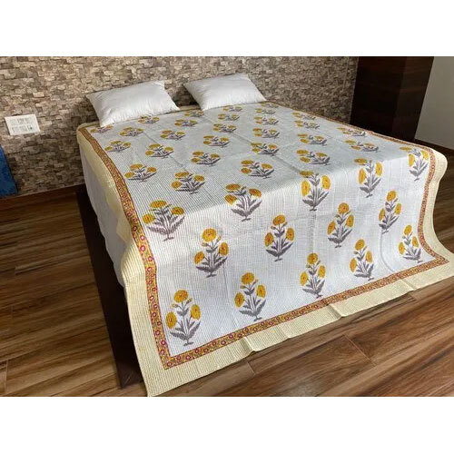 Flower Printed Hand Block Quilted AC Blanket Throw Bedcovers