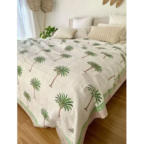 Handmade kantha Palm Tree Printed Bedsheets