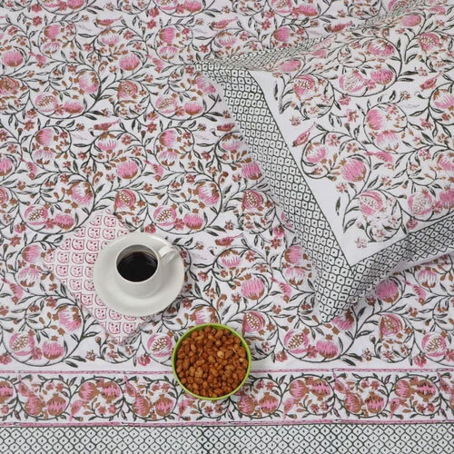 PINK POMEGRANATE PRINT Jaipuri Cotton Bedsheets