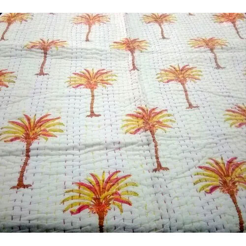 Block Printed Palm Tree Baby Quilt Dohar Blanket