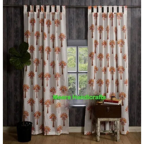 Palm Tree Printed Cotton Curtain