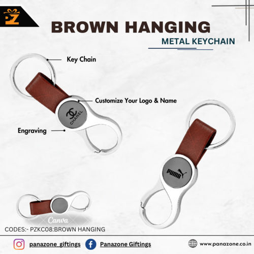 Round Brown Hanging Metal Keychain