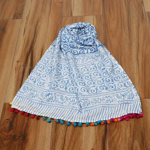 Women Hand Block Printed Blue Colored Stole