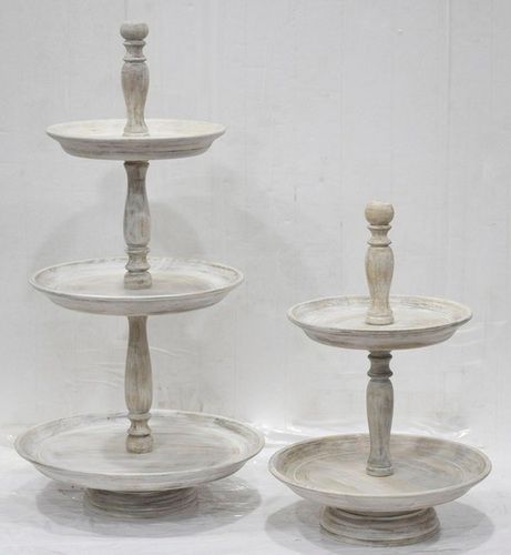 Set of 2 Cake Stand With White Wash