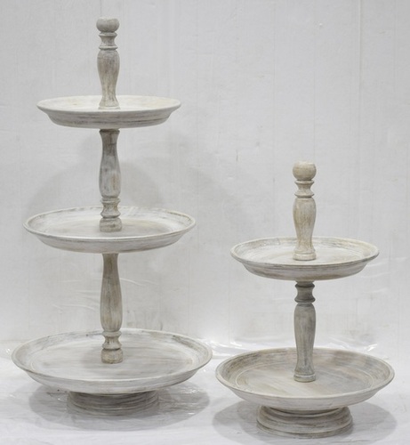 Set of 2 Cake Stand With White Wash