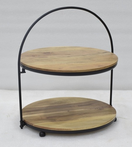 Iron Fruit Stand With 2 Wooden Tier